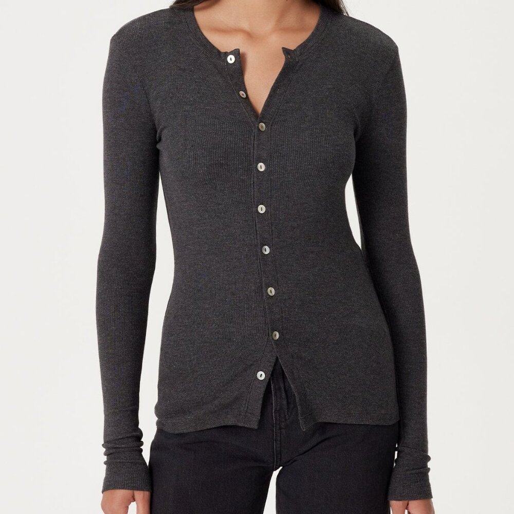 NEW Goldie Lewinter Ribbed Cardigan in Charcoal Heather
